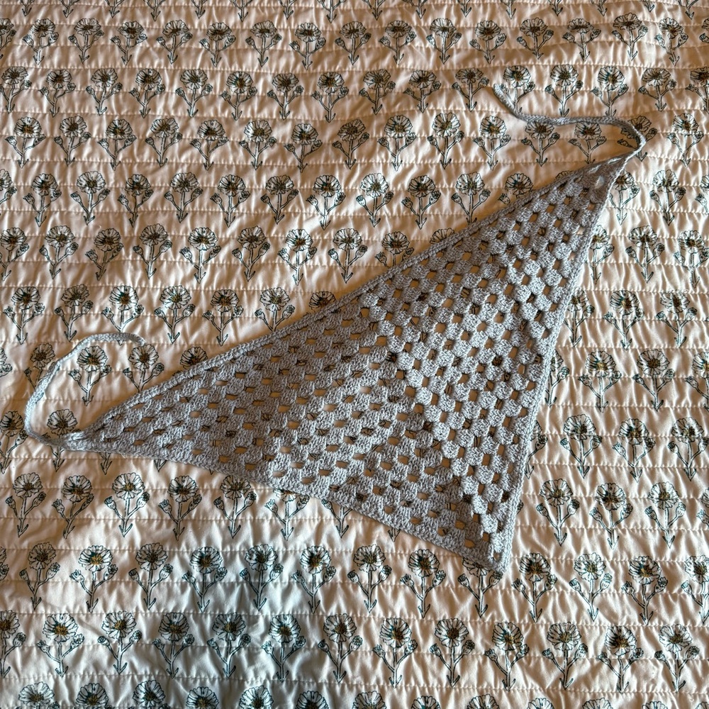 Dusty Blue Crochet Triangle Head Scarf